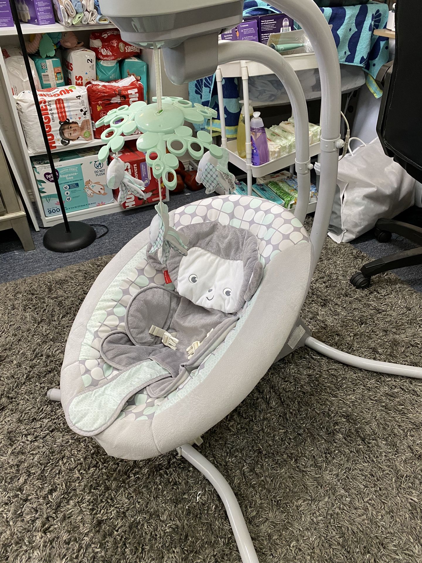 Fisher Price Gray Elephant Baby Swing With Music