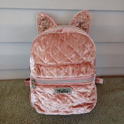 JUSTICE MINI BACKPACK KITTY CAT SHIMMERING GLITTER EARS ROSE VELOUR SUPER CUTE