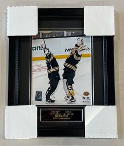 Jeremy Swayman & Linus Ullmark Bear Hug 8x10 Matted Photo Framed 13x16