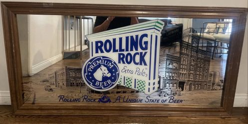 VTG Rolling Rock Beer Extra Pale Oval 48” X 24” Bar Wall Mirror Latrobe PA Sign