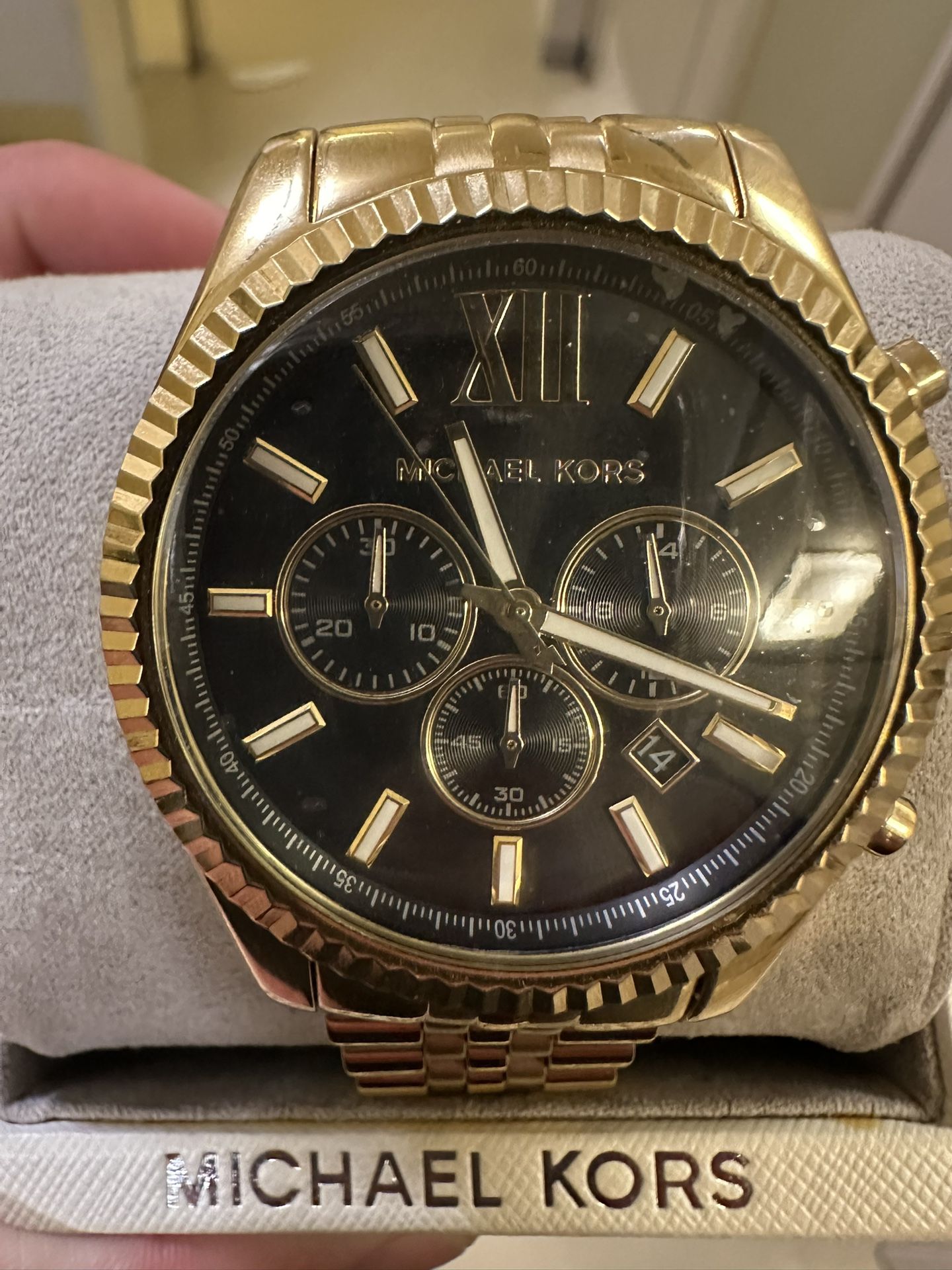Micheal Kors: Men's Chronograph Lexington Gold-Tone Stainless Steel Bracelet Watch 45mm MK8286