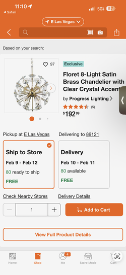 Floret 8-Light Satin Brass Chandelier with Clear Crystal Accents‼️