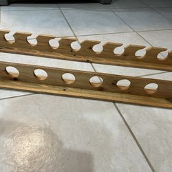 Oak wall-mount fishing rod rack 