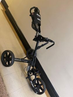 Cligear Model 4.0 Golf Cart, 3-Wheel Folding Golf Cart, Black Silicone bag strap system, adjustable upper seat, lower seat Quickly folds to a compact 