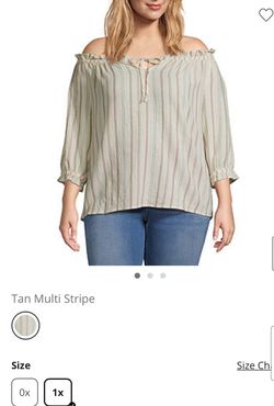 Women’s Plus size 1x Off-the-Shoulder Tan Multi Stripe Blouse