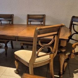 6-Seater Solid Wood Dining Table Set - Includes Leaf + 6 Chairs