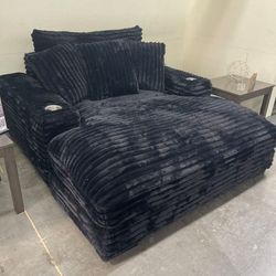 Black corduroy oversized chair chaise