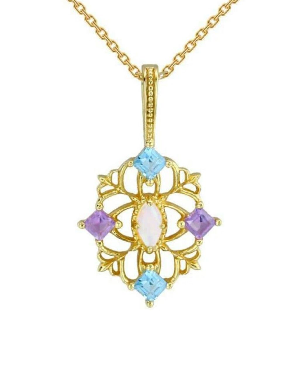 Natural Opal Amethyst Blue Topaz Silver Necklace