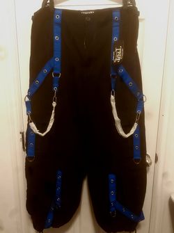 Tripp NYC Blue Black XL Pants AF7877M Goth Skate Grunge Straps Baggy Bondage Y2K