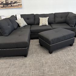 Bold Look! Black Sectional + Ottoman – $799 🖤🛋️