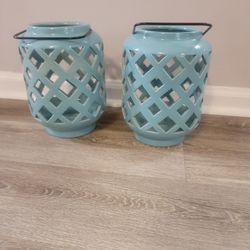 2 Matching Ceramic Lanterns 