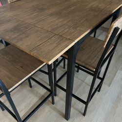 Modern 5-Piece Bar-Height Dining Set – Foldable Table + 4 Chairs - Brand New