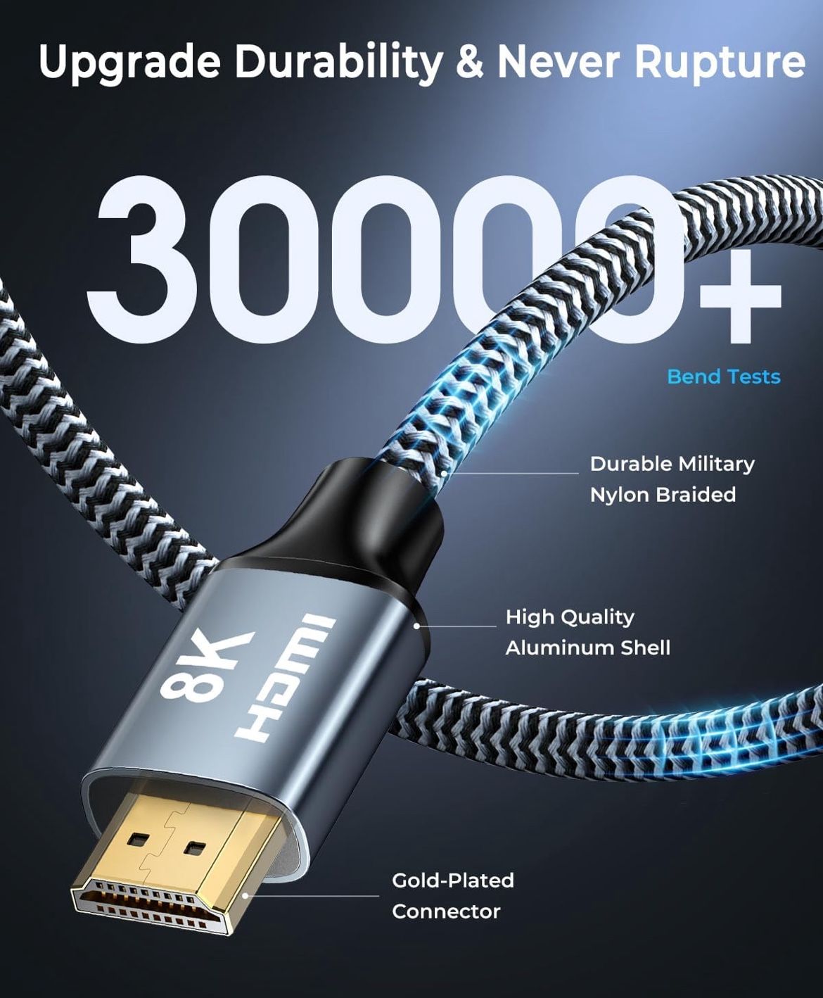 8K HDMI Cable 6 ft, 48Gbps High Speed HDMI 2.1 Cable, Braided HDMI Cable 2.1 8K 60Hz 4K 120Hz Support for HDR eARC HDCP 2.2/2.3, HDMI Cord Comp