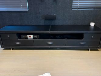 Large Black Leather TV Media Console