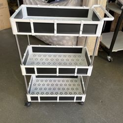 3 - Tier Rolling Utility Cart with Handle Storage Shelves with Hooks 