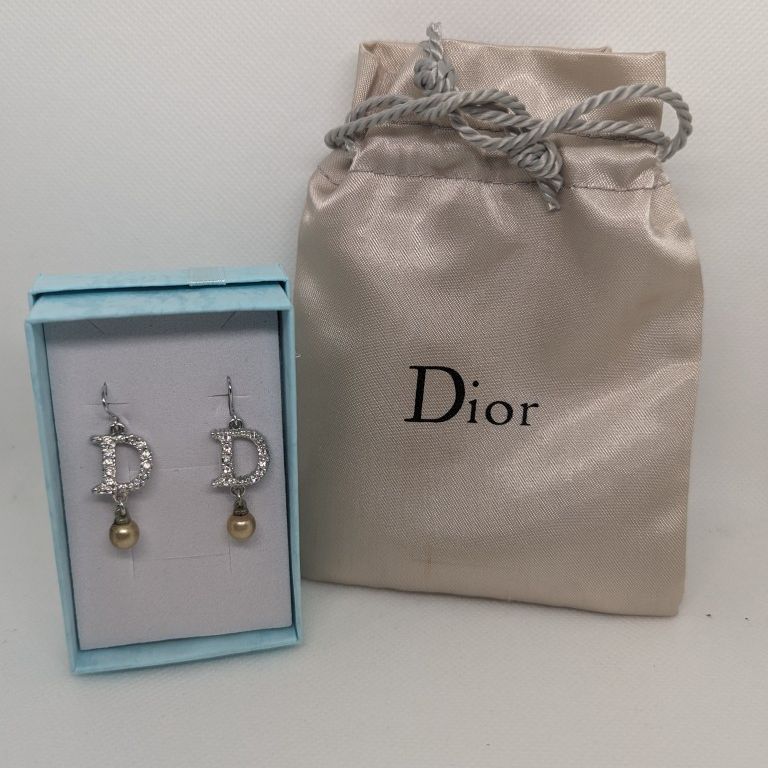 Vintage Christian Dior Crystal 'D' Earrings