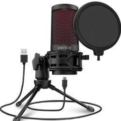 USB Microphone, Podcast Microphone with Pop Filter & Mute Button, Compatible Desktop Computer and Laptop