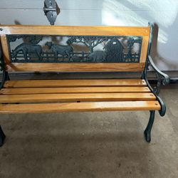 Bench Child’s Farm Scene Wrought iron And Wood