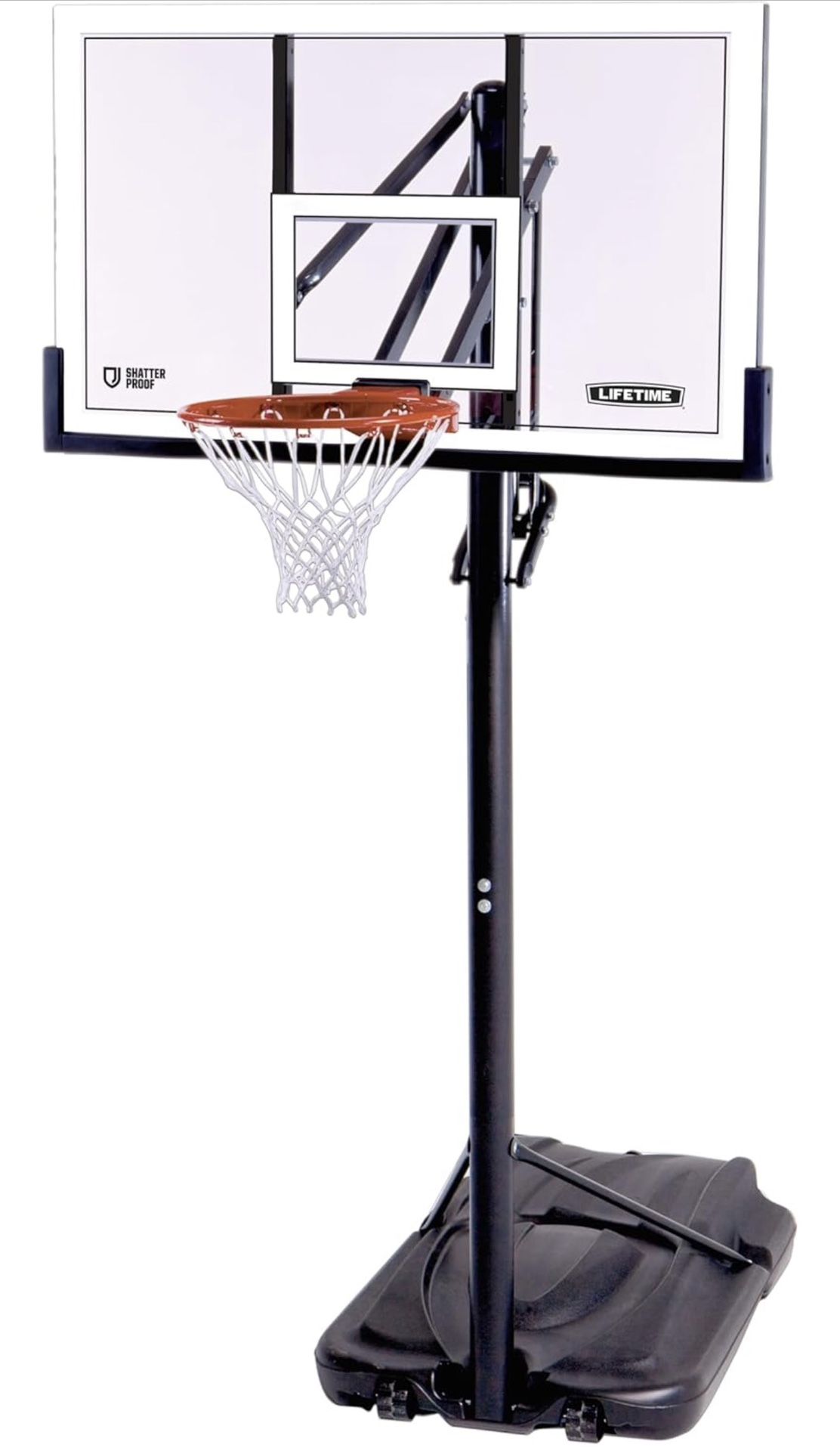 Lifetime Adjustable Portable Basketball Hoop, 54-Inch Backboard, 7.5-10 ft Power Lift Height Adjustment