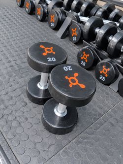 20 lbs dumbbells (AMERICAN BARBELL)urethane $60 per pair all are 20lbs great condition and quality