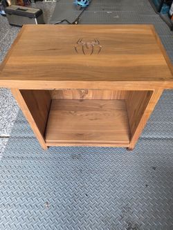 Handmade Wooden Side Table with Spider Engraving