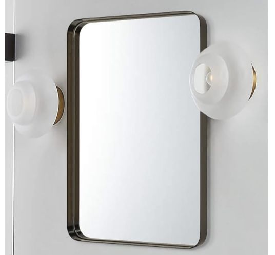 TEHOME 24x36 inch Oil Rubbed Bronze Metal Framed Bathroom Mirror for Wall in Stainless Steel Black Ro