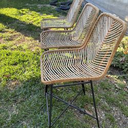 Rattan And Black Metal Counter Chairs