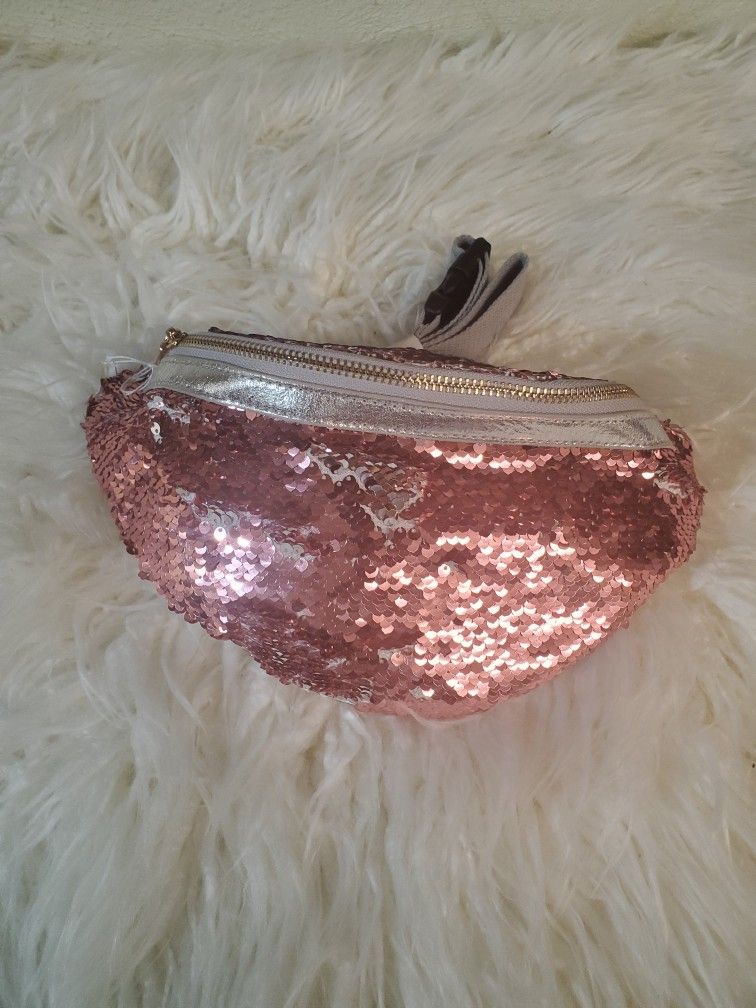 Ladies Sequin Fanny Pack in Pink/Silver