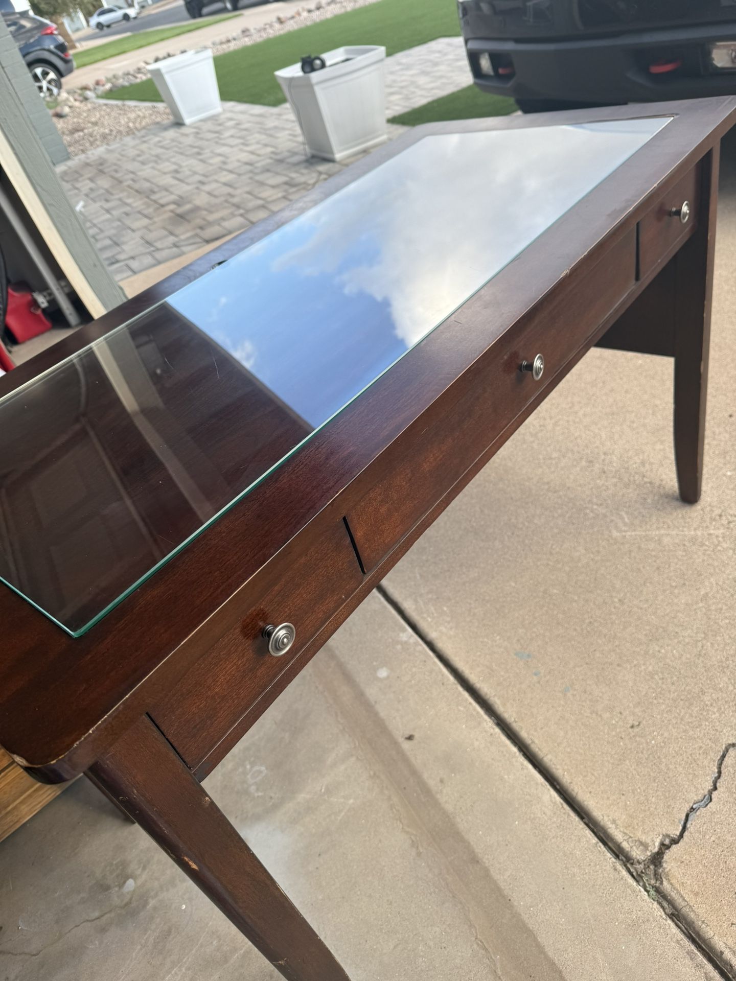 Solid Wood Desk W/Removable Glass Top