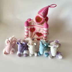 Unipak Plush Unicorn Set with Princess Castle Plush Stuffed Animal Toys