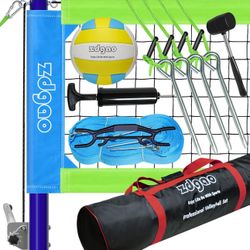 Volleyball Net Outdoor - Professional Volleyball Set with Height Adjustable Aluminum Poles and Anti-Sag System, Boundary Line, Volleyball and Pump