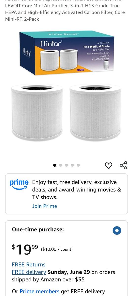 Flintar Core Mini Replacement Filter, Compatible with LEVOIT Core Mini Air Purifier, 3-in-1 H13 Grade True HEPA and High-Efficiency Activated Carbon F