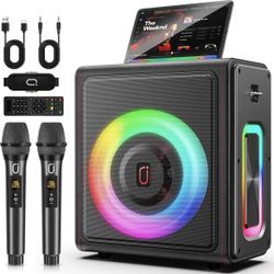 Karaoke Machine, Portable Bluetooth 5.3 Speaker with 2 Wireless Microphones