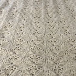 Vintage Crochet Afghan Throw Blanket 57”x40.5” Bohemian Retro Cream Boho Shell