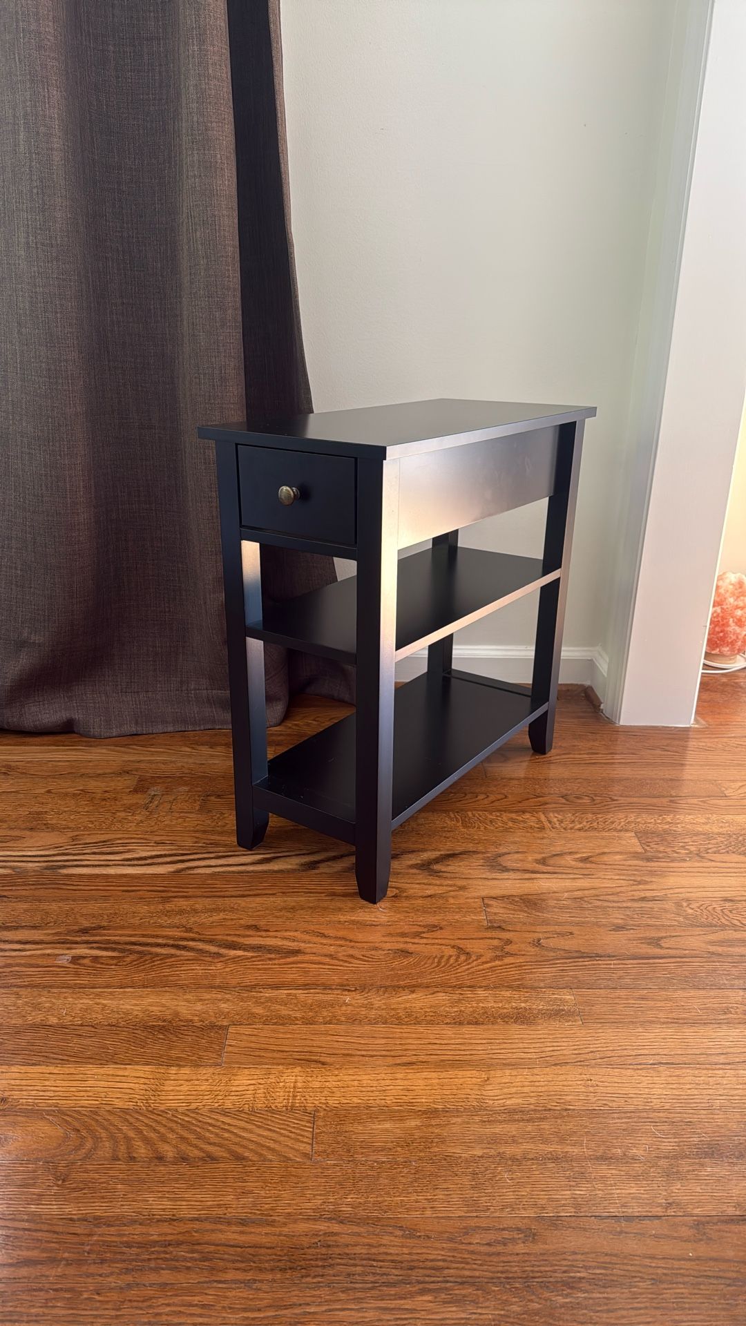 Side Table Living Room, Narrow End Table with Drawer and Shelf, 3-Tier Sofa End Table for Small Space, Black