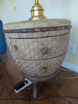 Handwoven Wicker Accent Table with Natural Beige Finish