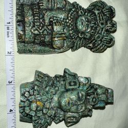 Pair (2) Of Mexican Stone Wall Hanging Sculptures Malachite Crushed