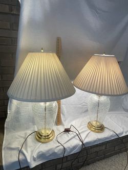 Pair of Glass and Brass Table Lamps