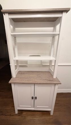 Matching Farmhouse Storage Cabinet & Organizer Hutch | White/Oak