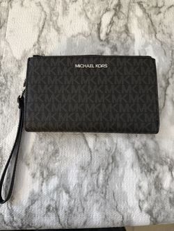 Michael Kors Jet Set Travel Double Zip Wristlet Wallet MK Logo Signature- Black