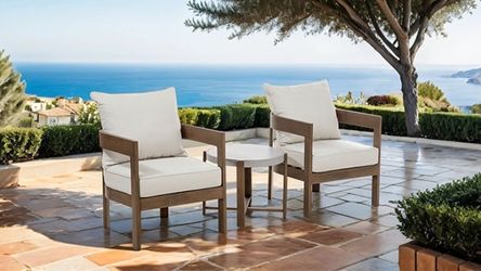 Beige Natural 3-PC Outdoor Patio Set Chairs Table Patio Outdoor Jardin Terraza Venta Furniture Sale Muebles