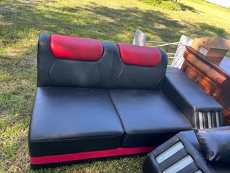 Black and Red Faux Leather Loveseat