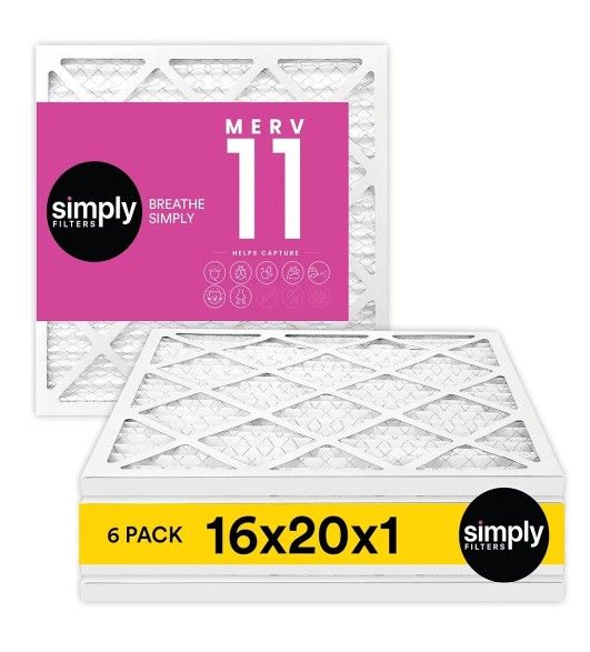 Simply 16x20x1 Air Filter, Merv 11, MPR 1000, 6 Pack, For Home AC Furnace & HVAC (Actual Size: 15.75"x19.75"x0.75") DUST, Pet, & Allergy Control