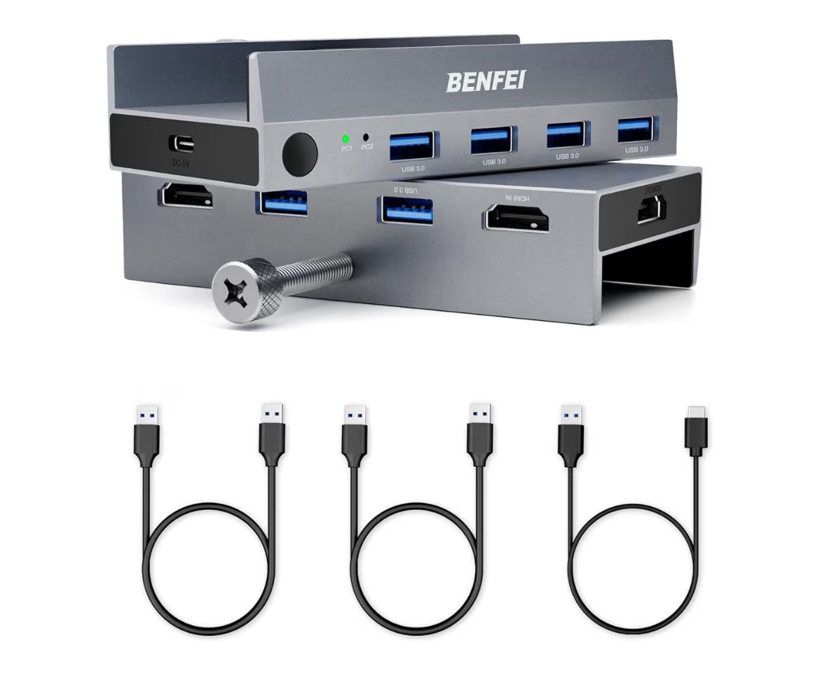 BENFEI USB 3.0 HDMI KVM Switch(8K@60Hz) with 4 USB 3.0 Ports for 2 Computers Sharging Monitor Keyboard Mouse