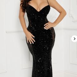 New Velvet Sequin Maxi Black Dress In Size Medium