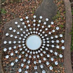 Crystal Drop Wall Mirror, Round Beveled Wall Mounted Mirror Handmade for Living Room & Bedroom