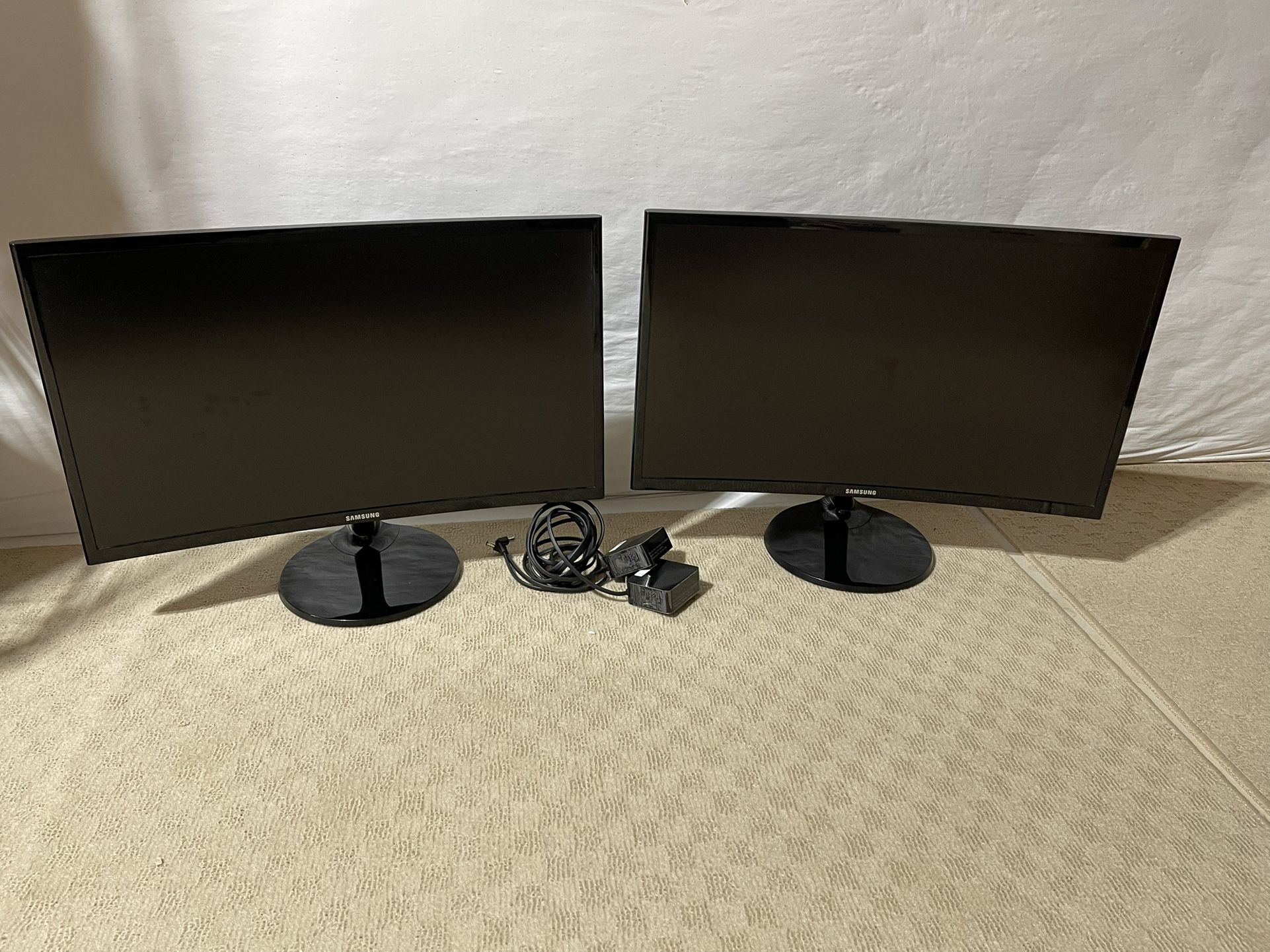 Pair Of Curved 24” Samsung Computer Monitors - Work Great