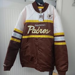 San Diego Padres Mitchell & Ness Big & Tall Coaches Satin Full-Snap Jacket Brown/Gold 