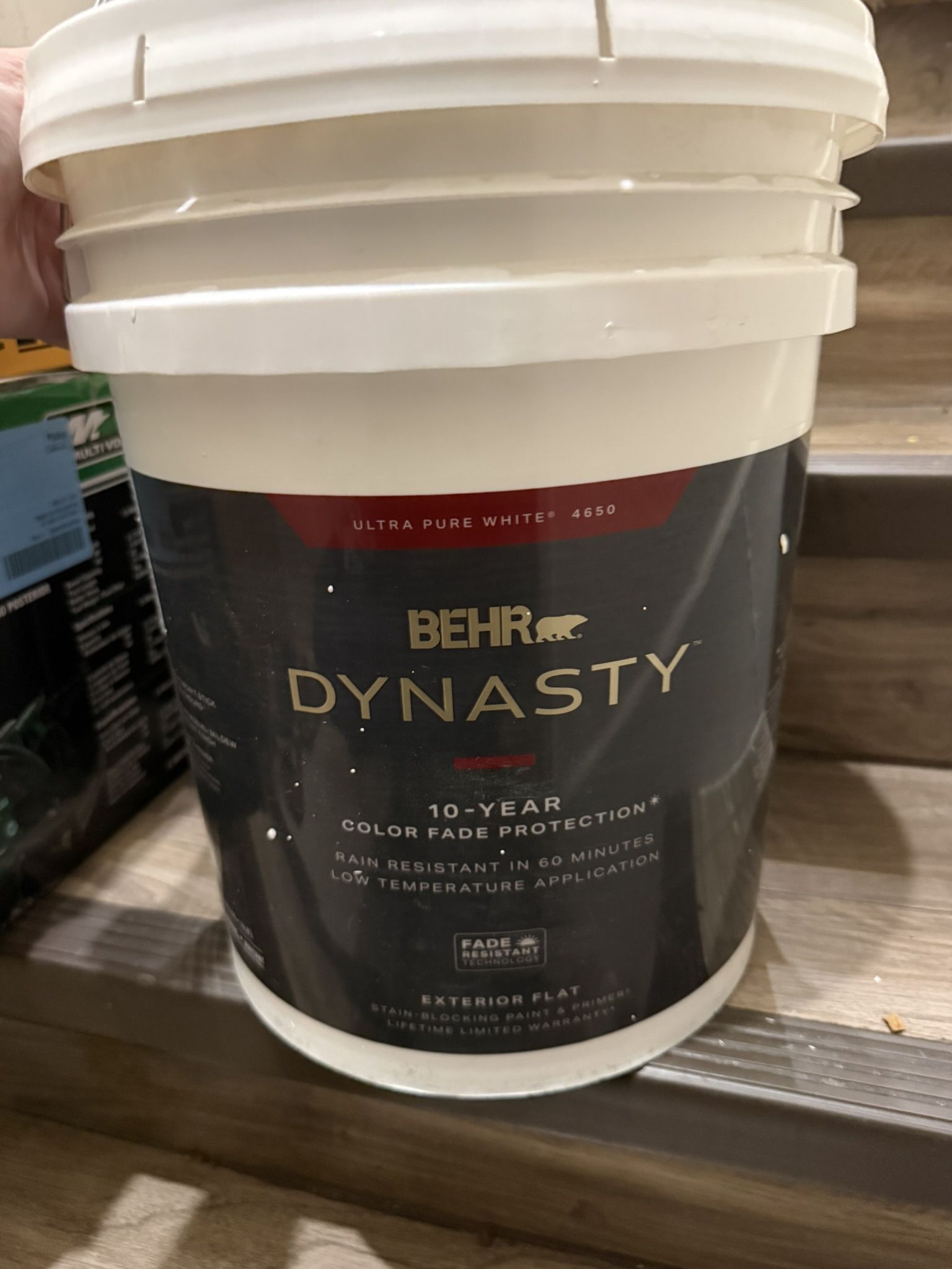 Best paint Home Depot sells BEHR DYNASTY 5 gal. Home Decorators Collection #PPU18 07 Falling Snow Flat Exterior Stain Blocking Paint & Primer