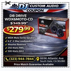 DB Drive WDX Moto Series WDX6MOTO-CD 6 1/2" 2-Way Coaxial Water Resistant Louspeakers 500 Watts 🚨 Payment Options Available 🚨 No Credit Needed 🚨 